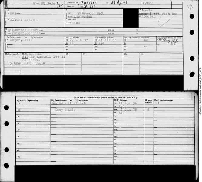 archiefkaart Albert Mozes Hes