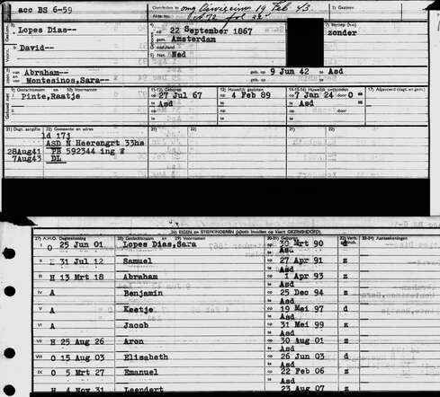Archiefkaart David Lopes Dias 22 sept 1867