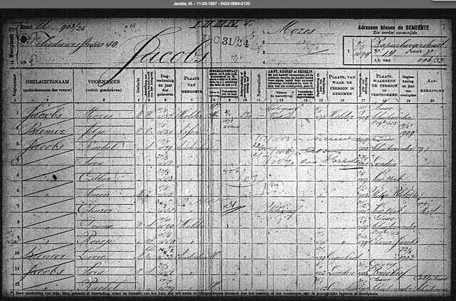 Archiefkaart Mozes Jacobs 11-3-1857