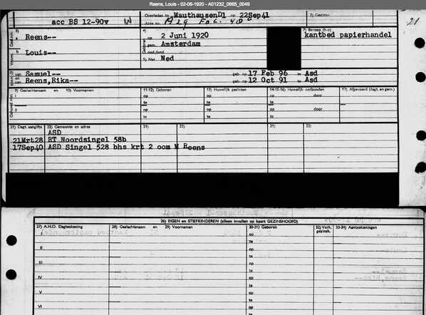 Archiefkaart SAA Louis Reens 2-6-1920