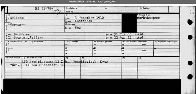 Archiefkaart SAA Marcus Meliono 3-12-1910
