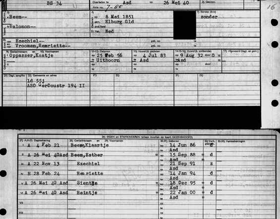 Archiefkaart Salomon Beem 8-5-1851  26-5-1940