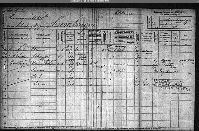 Archiefkaart SSA  Elkan Lemberger 28-12-1882