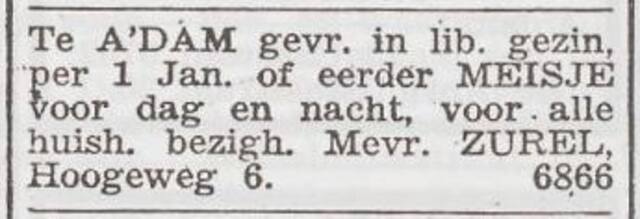 Advertentie 'personeel gevraagd' van Margaretha Zurel-Hijmans