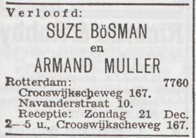 Bekendmaking van de verloving van Susanna Boesman en Abraham Muller