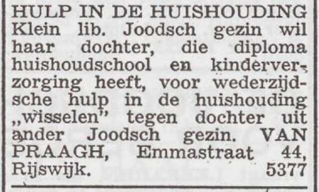 Advertentie van het gezin Aäron van Praagh