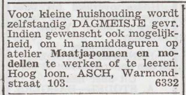 Advertentie 'personeel gevraagd' van Herbert Asch