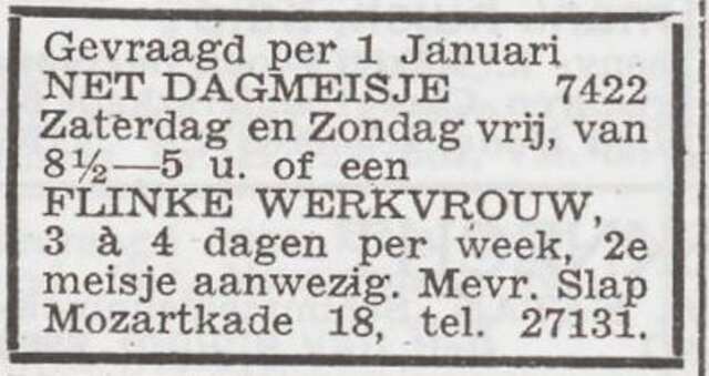 Advertentie 'personeel gevraagd' van Vrouwtje Slap-van der Kar