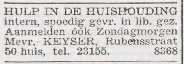 Advertentie 'personeel gevraagd' van Susanna Keijser-Susan