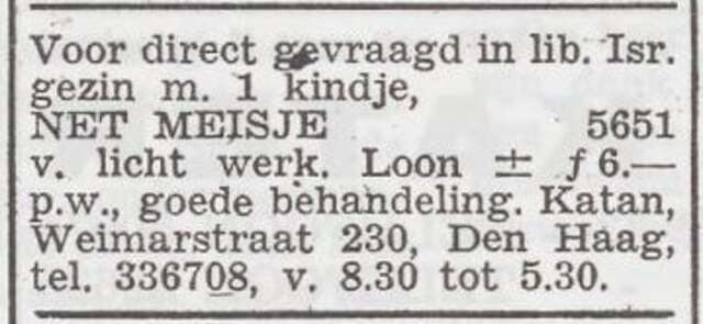 Advertentie 'personeel gevraagd' van Sophie Katan-Winkel