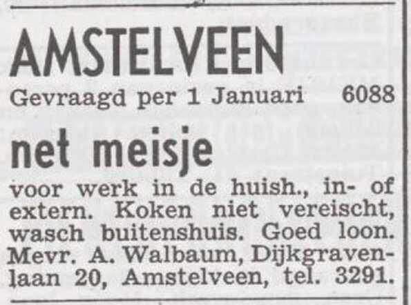 Advertentie 'personeel gevraagd' van Anna Walbaum-Kaufmann