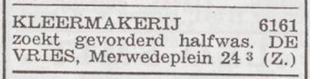 Advertentie 'personeel gevraagd' van Rudi Max de Vries