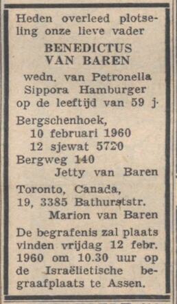 Benedictus van Baren 12-02-1960 NIW