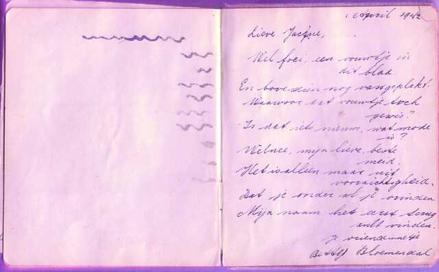 Poem by Betty Bloemendal in the poetry album of Jacqueline van Maarsen