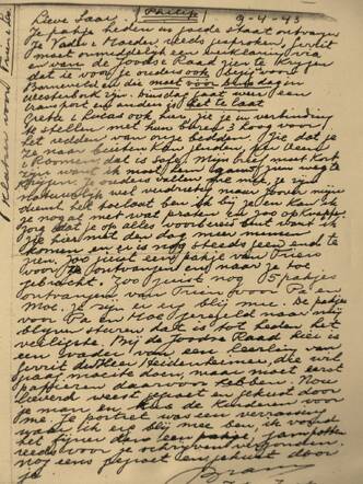 Abraham Monnikendam's laatste brief aan zijn vrouw Saar Kleerekoper, 9  April, 1943r
