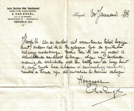 Brief Abraham van Engel aan kerkbestuur 30-1-1933 met bezwaar