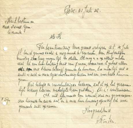 Brief A.Winter aan kerkbestuur 31-7-1938