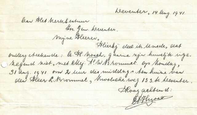 Brief Amsel H.Noach over huwelijk 14-8-1941