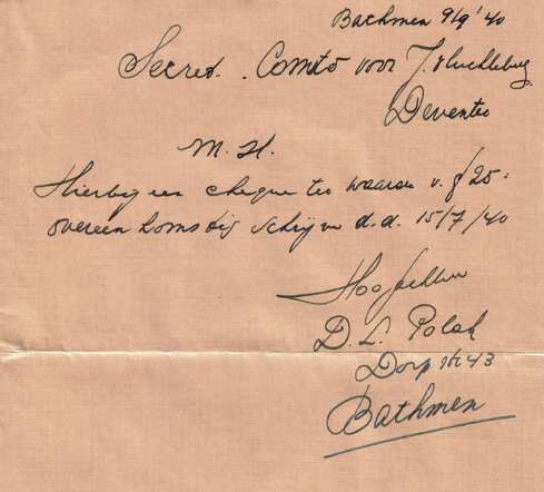 Brief D.L. Polak met een gift voor vluchtelingenwerk 9-9-1940