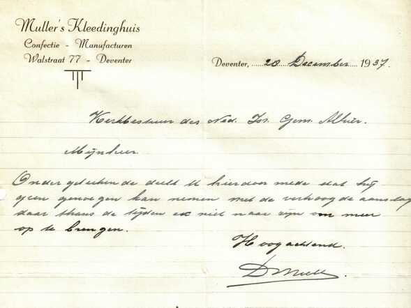 Brief David Muller aan kerkbestuur 20-12-1937