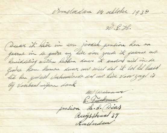 Brief E.Turksma 14-10-1938 waarin aan kerkbestuur