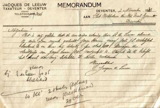 Brf Jacques de Leeuw aan kerkbestuur 2-11-1933