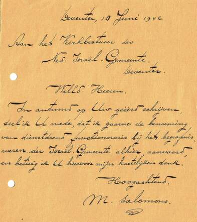 Brief M.Salomons over functie begrafeniswezen 18-6-1942