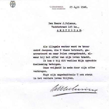A letter of Queen Wilhelmina