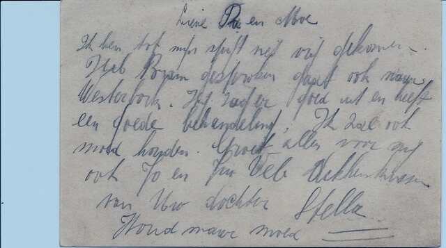 Briefje van Stella van Dam aan haar ouders, 1942