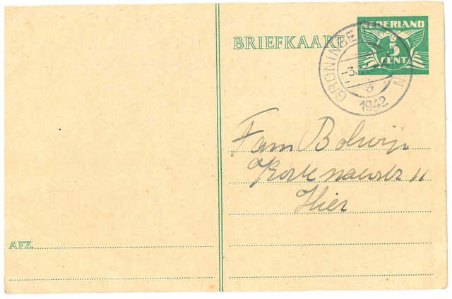 Briefkaart van Lena van Gelder aan fam. Bolwijn
