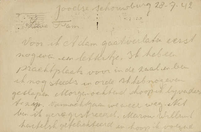De laatste briefkaart van Abraham Wolff (voorzijde)