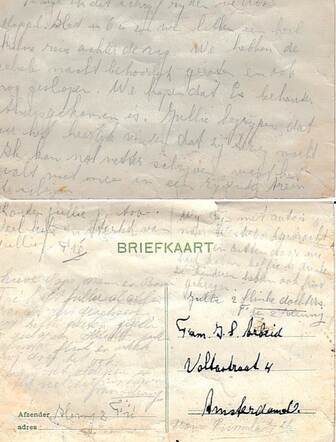 Briefkaart uit Westerbork van Frederika en Hendrina Arbeid