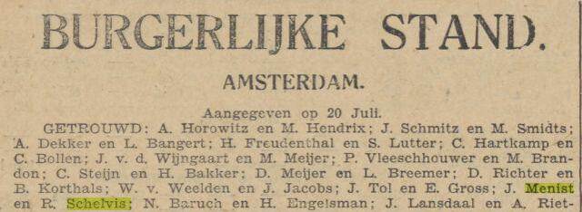 Huwelijk Jacob Menist en Rebecca Schelvis