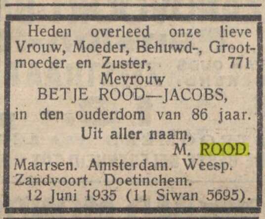 Bron: Nieuw Israelietisch weekblad 14-6-1935