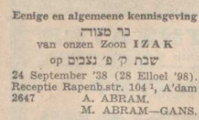 Bron: Nieuw Israelitisch weekblad 16-9-1938