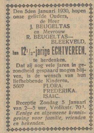 Bron: Nieuw Israelitisch weekblad 1-3-1930 Beugeltas-Bleekveld
