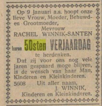 Bron: Nieuw Israelitisch weekblad 1-3-1930 Winnik-Santen