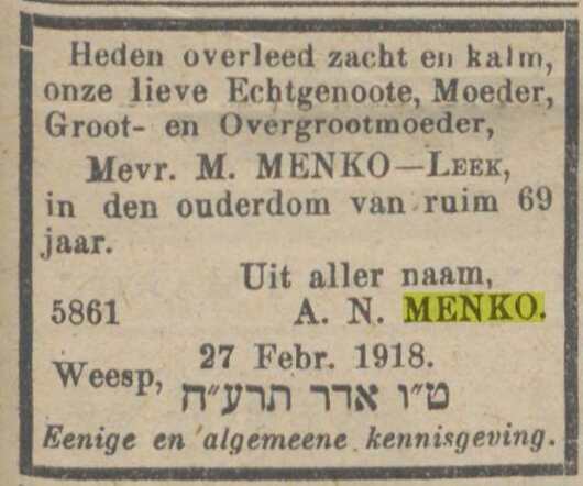 Bron: NIW 1-3-1918