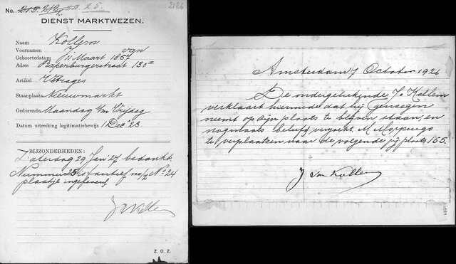 Bron: Stadsarchief Amsterdam Marktvergunning   Jacob van Kollem 11-3-1857  15-4-1936  Schrijven aan marktwezen