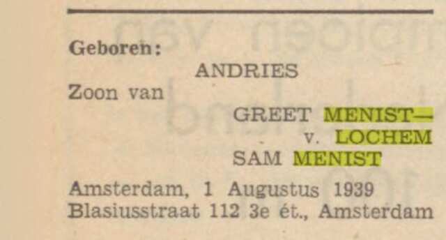 Geboorte van Andries