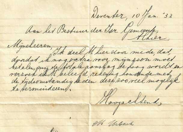 Brief M.Urbach 10-1-1933 aan kerkbestuur