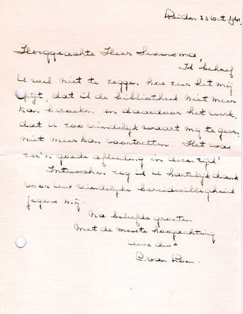 Brief van Caroline van Loen aan T.P. Sevensma, 1941