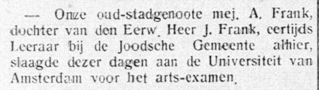 De Graafschap-bode, 12 juni 1936, pag. 2. Bericht over A. Frank.