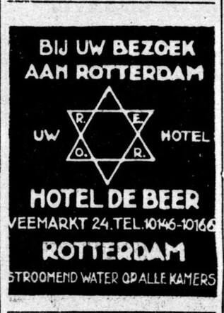 De Graafschap-bode 27 juni 1930, dag, pag. 16. Advertentie Hotel de Beer te Rotterdam.