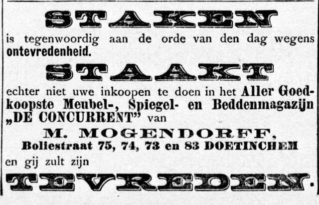 De Graafschap-bode nieuws- en advertentieblad, 11 februari 1903, pag. 4. Advertentie M. Mogendorff.