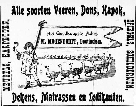 De Graafschap-bode nieuws- en advertentieblad,  11 november 1899, pag. 6. Advertentie M. Mogendorff te Doetinchem.