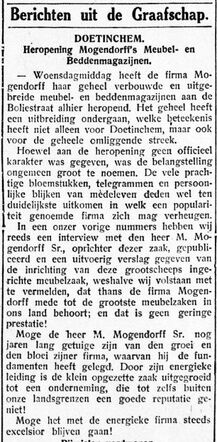 De Graafschap-bode nieuws- en advertentieblad, 13 april 1934, pag. 17. Uitbreiding fa. M. Mogendorff te Doetinchem.