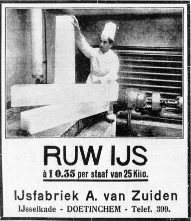 De Graafschap-bode, nieuws- en advertentieblad, 18 augustus 1933, pag. 4. Advertentie IJsfabriek A. van Zuiden te Doetinchem.