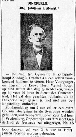 De Graafschap-bode  nieuws- en advertentieblad 1 oktober 1926, pag. 14-15. 40-jarig jubileum Isaac Menist te Dinxperlo.1