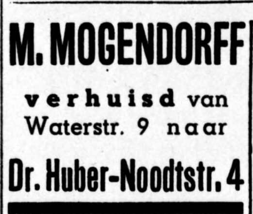 De Graafschap-bode nieuws- en advertentieblad, 21 september 1938, pag. 4. Verhuisbericht gezin M. Mogendorff.